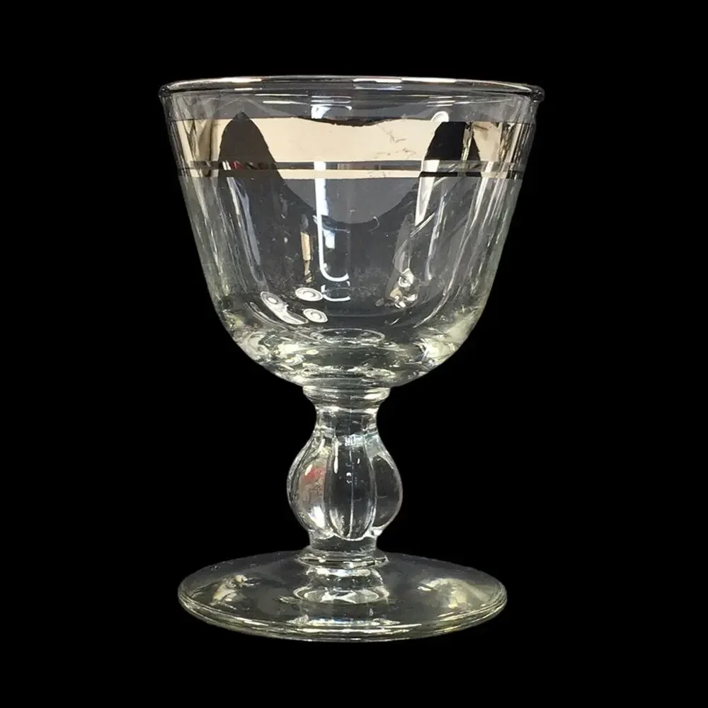 Libbey Moonmist #3003 Platinum Stripe 6 Vintage Liquor Cocktail Cordial Glasses